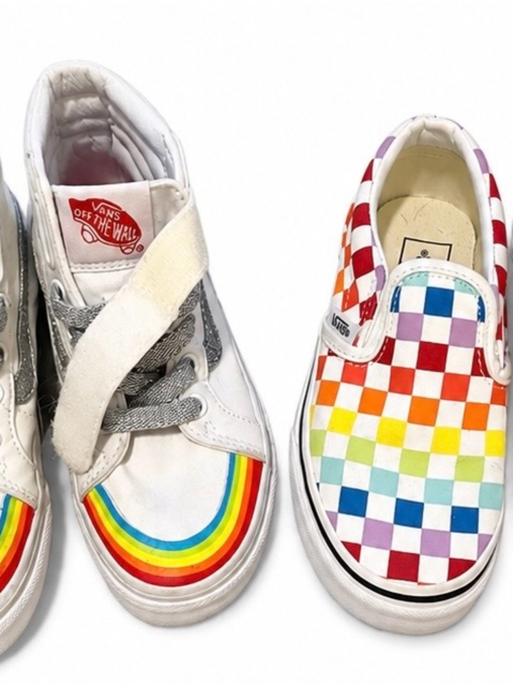 Vans Kids Rainbow Checkerboard Slip-On and High-Top Set - White/Multi